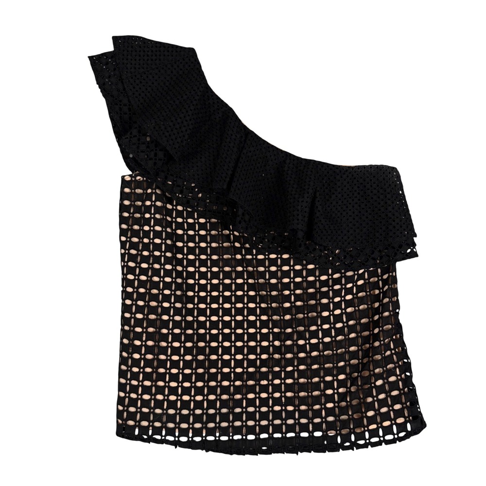 J.Crew Black One Shoulder Eyelet Ruffle Top Size 0 Modern Feminine Chic